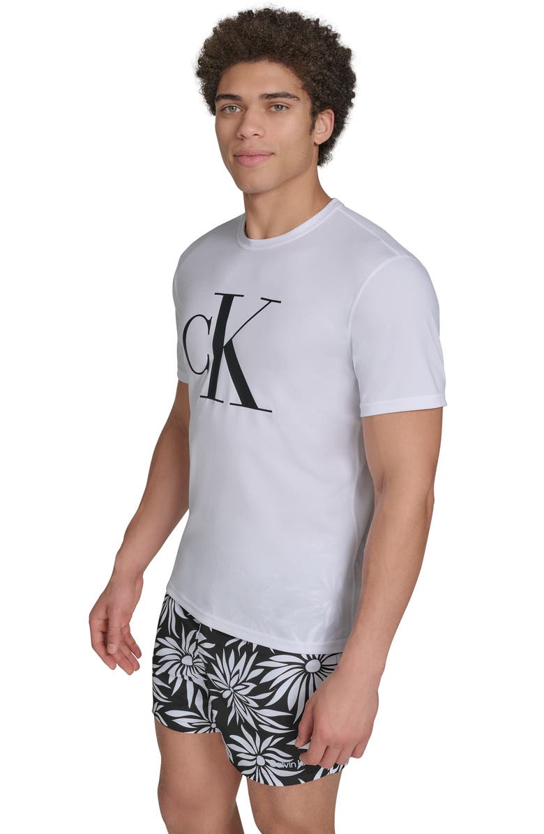 Calvin Klein Monogram Logo Short Sleeve Rashguard, Alternate, color, White