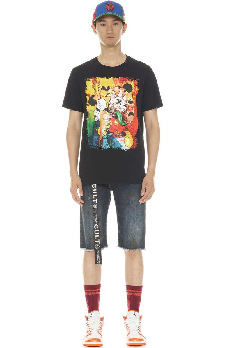 Cult of Individuality Rocker Belted Slim Fit Stretch Denim Shorts, Alternate, color, Tidal