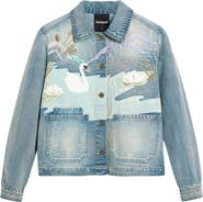 Desigual Swan Appliqué Denim Trucker Jacket