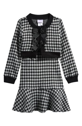 Iris & Ivy Kids' Houndstooth Dress & Cardigan Set In Black