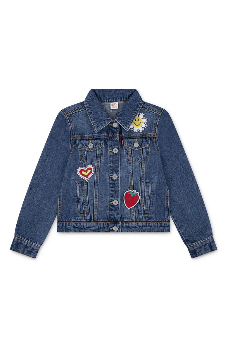 Levi's<sup>®</sup> Kids' Patchwork Denim Trucker Jacket, Main, color, Blue