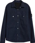 Stone Island Compass Logo Patch Denim Snap-Up Overshirt