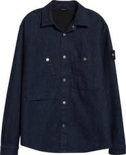 Stone Island Compass Logo Patch Denim Snap-Up Overshirt