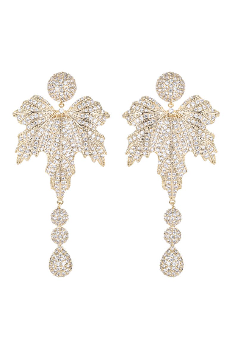 Nani Pavé Cubic Zirconia Tree Leaf Drop Earrings, Main, color, GOLD