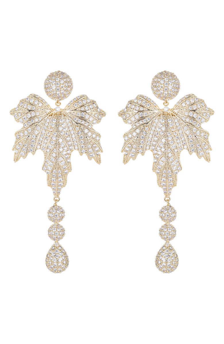 EYE CANDY LOS ANGELES Nani Pavé Cubic Zirconia Tree Leaf Drop Earrings, Main, color, Gold