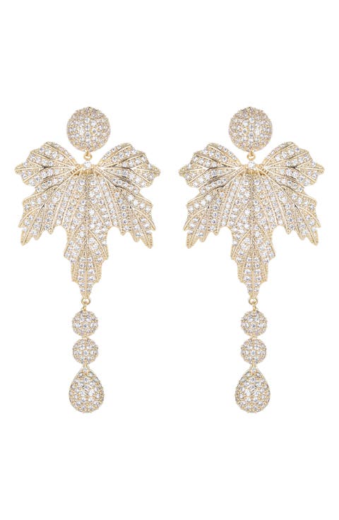 Nani Pavé Cubic Zirconia Tree Leaf Drop Earrings