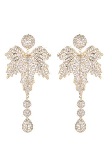 Eye Candy Los Angeles Nani Pavé Cubic Zirconia Tree Leaf Drop Earrings In Gold