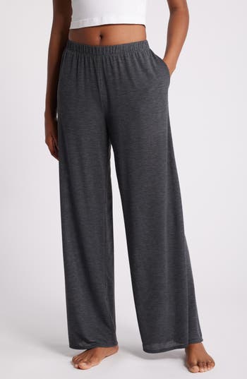 Open Edit Dreamy Rib Wide Leg Pajama Pants In Gray