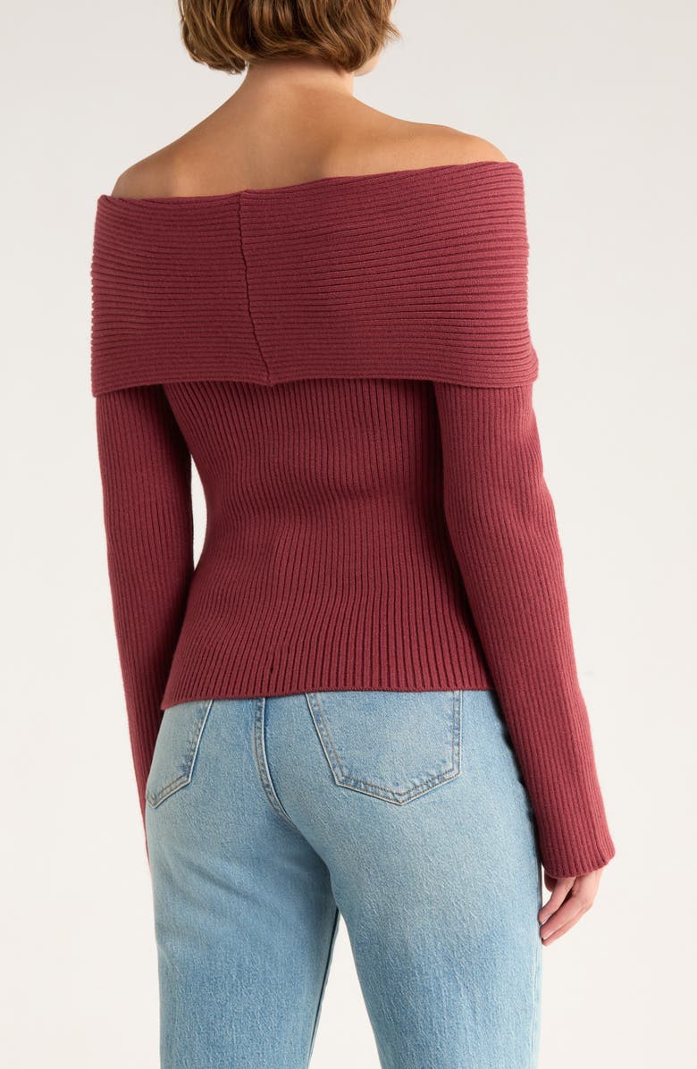 Vigoss Off the Shoulder Rib Sweater, Alternate, color, Oxblood