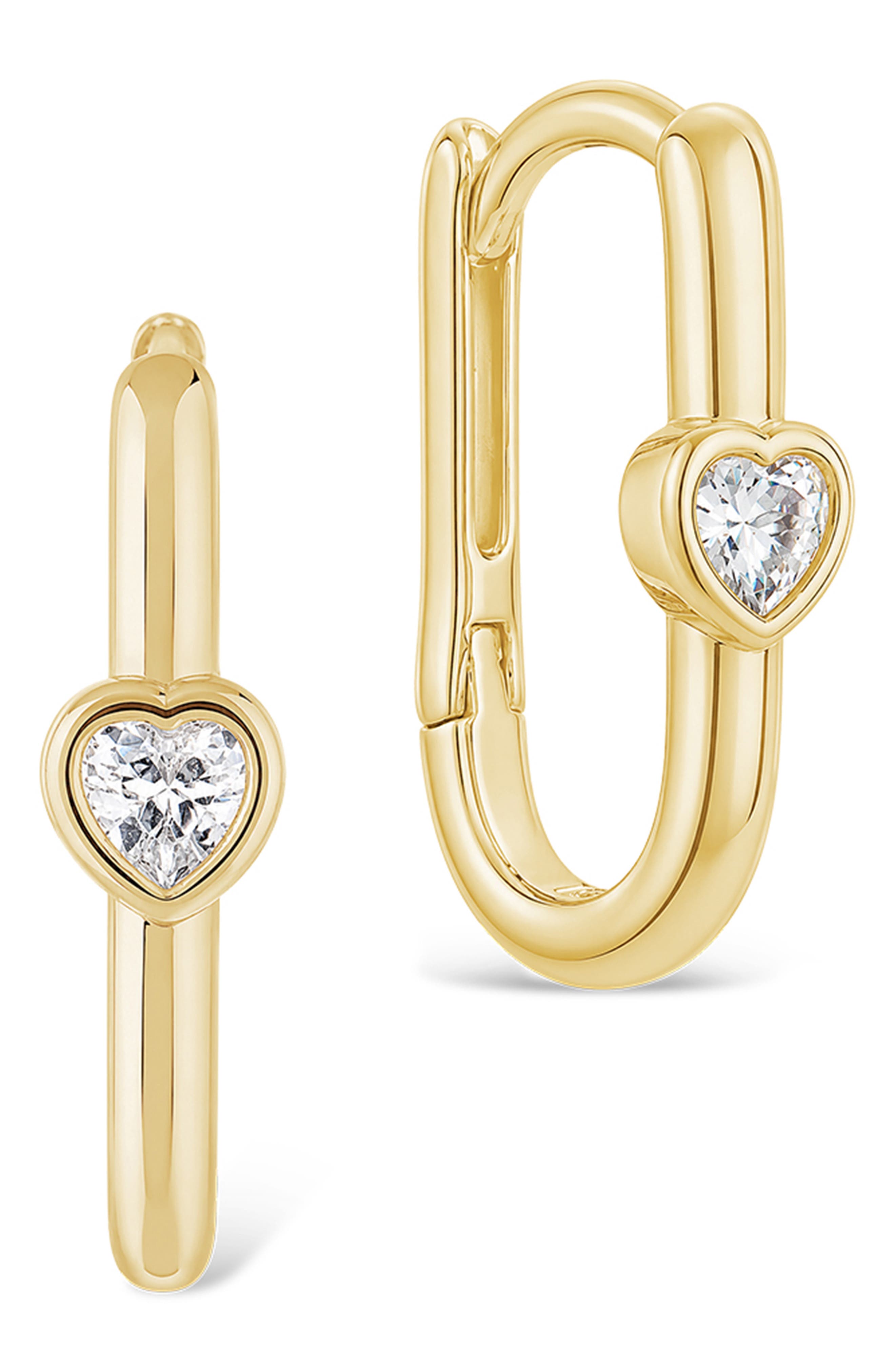 Solitaire Heart Cubic Zirconia Huggie Hoop Earrings