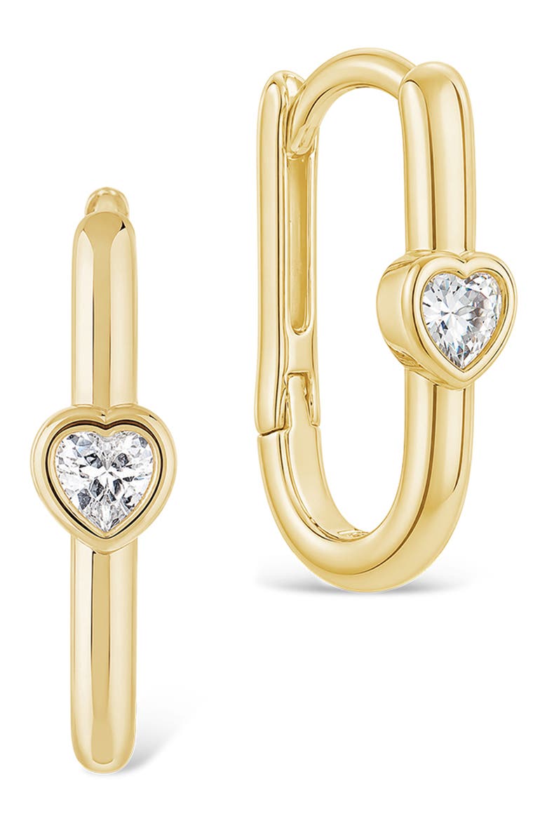 Solitaire Heart Cubic Zirconia Huggie Hoop Earrings, Main, color, GOLD