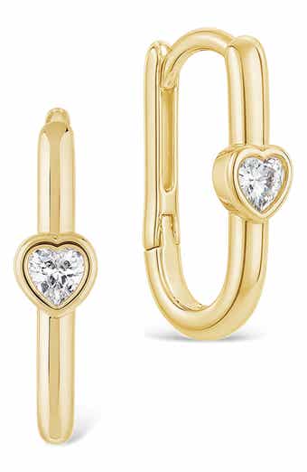 Solitaire Heart Cubic Zirconia Huggie Hoop Earrings