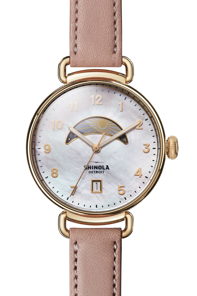 The Canfield Leather Strap Watch, 38mm, Main, color, WHITEMOP