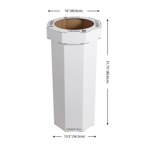 Happimess Fleur 25-gallon Classic Disposable Corrugated Cardboard Event Trash Can And Recycling Bin In White