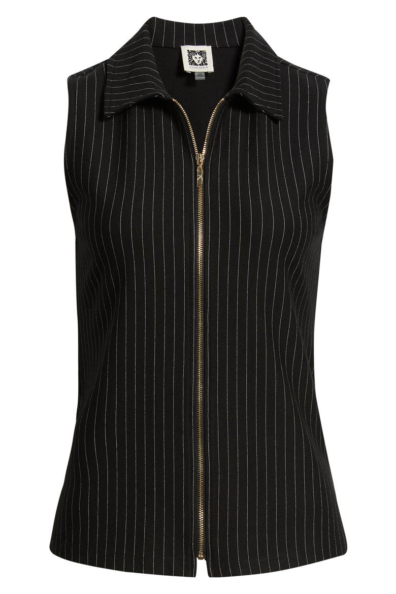 Pinstripe Front Zip Sleeveless Knit Top, Alternate, color, ANNE BLACK/ WHITE DOVE