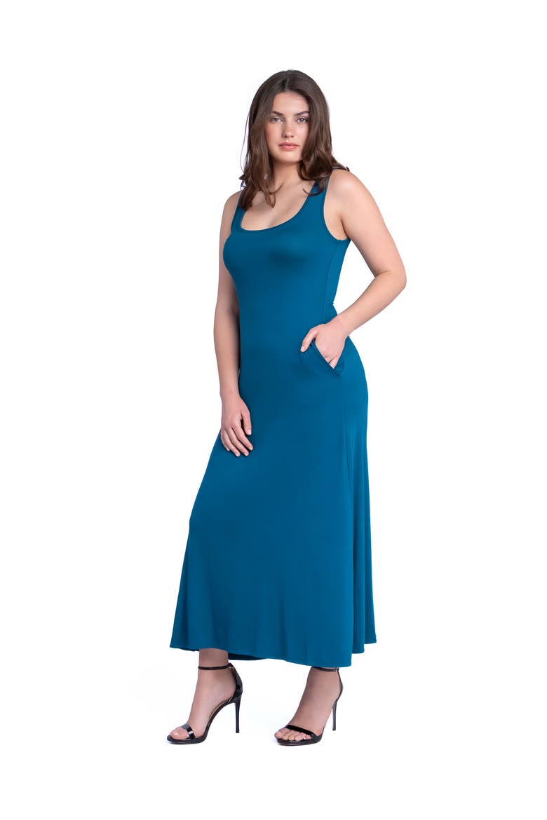 Scoop Neck Sleeveless Maxi Dress with Pockets, Alternate, color, Teal