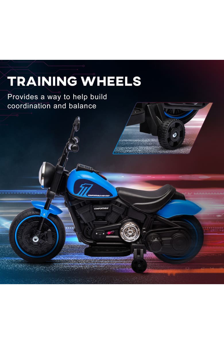 Aosom 6V Kids Motorcycle with Training Wheels Single Button Start Headlight, Alternate, color, Blue