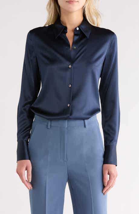 Theory Perfect Fitted Stretch Silk Button-Up Shirt