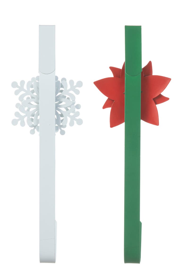 Christmas Metal Snowflake Poinsettia Wreath Hanger, Alternate, color, Green