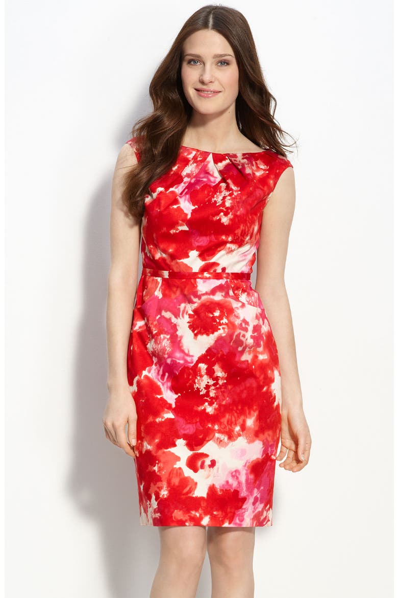 Print Stretch Cotton Sheath Dress, Main, color, PINK MULTI