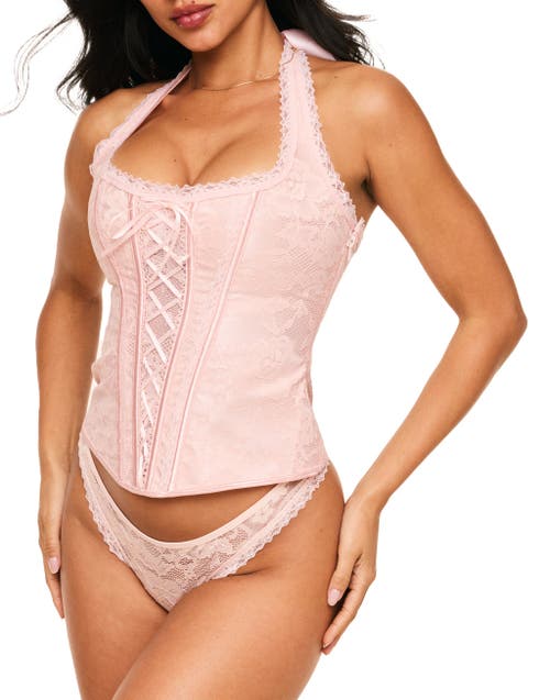 Adore Me Haisley Halter Corset & Thong Set In Light Pink