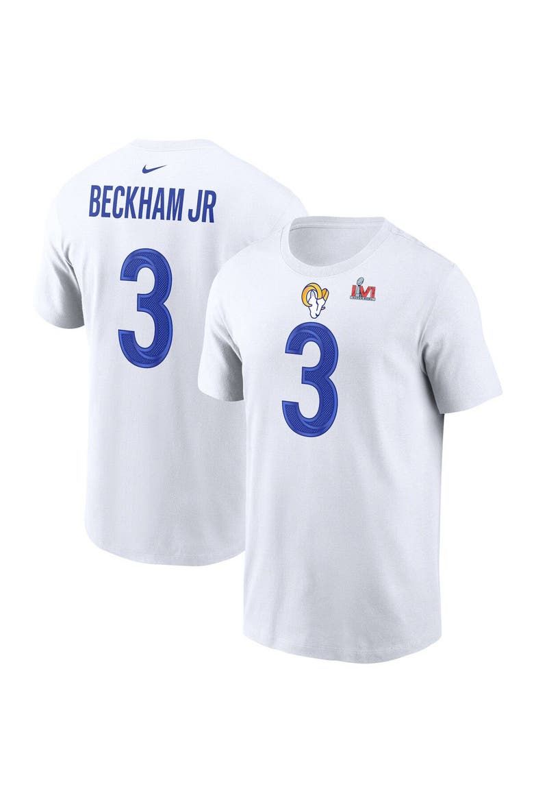 Men's Nike Odell Beckham Jr. White Los Angeles Rams Super Bowl LVI Name & Number T-Shirt, Main, color, White