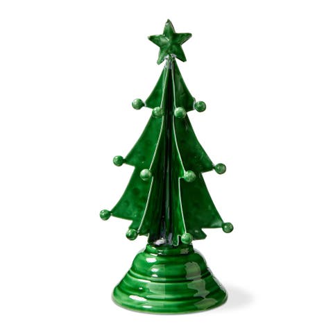 Festive Green Enamel Tree Sculpture Holiday Decor for Christmas