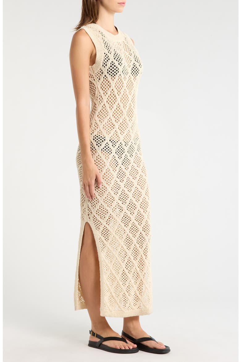 Open Stitch Ruffle Hem Cover-Up Maxi Dress, Alternate, color, NATURAL