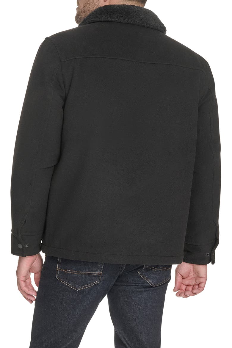 Laydown Shirt Jacket with Faux Fur Collar, Alternate, color, BLACK