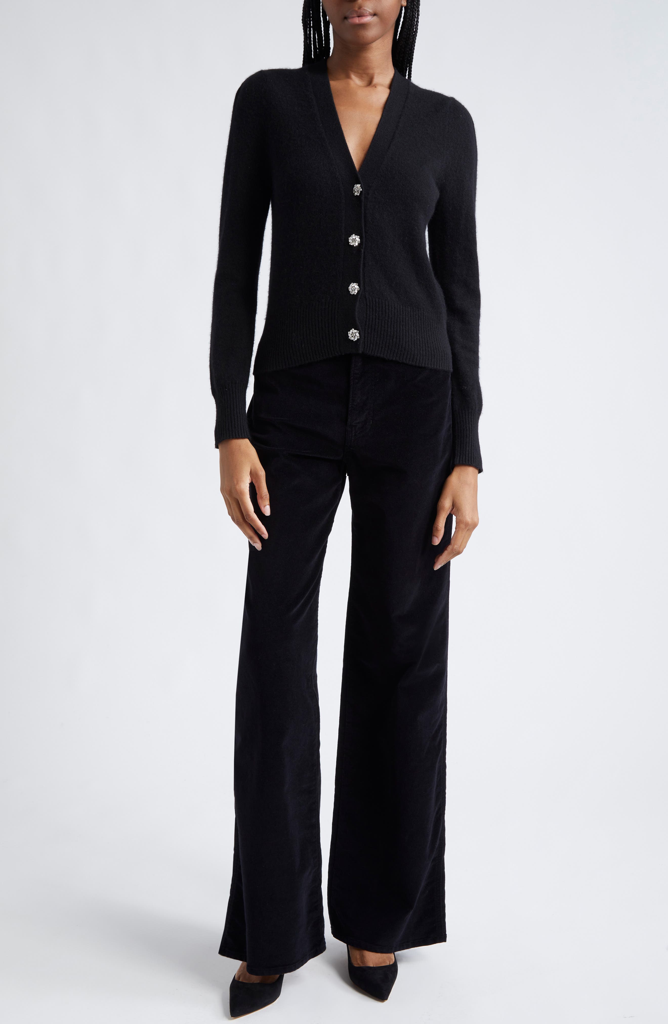 Solene Rhinestone Button Cashmere Cardigan - image 2