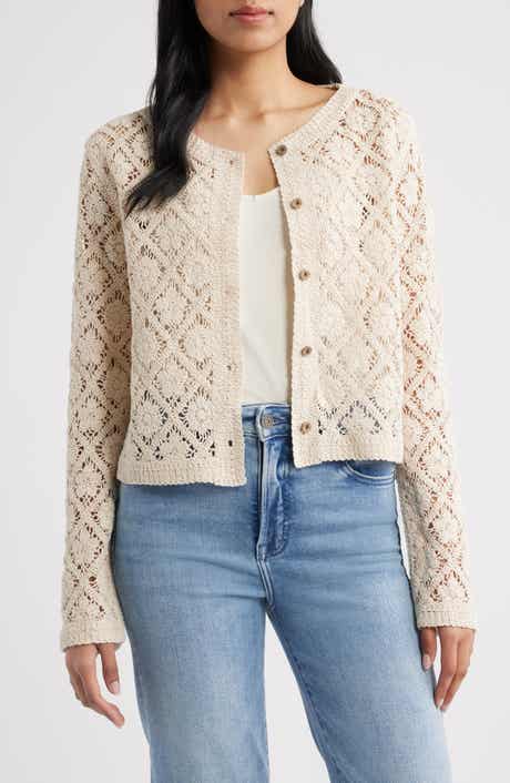 Diamond Floral Crochet Button Front Cardigan