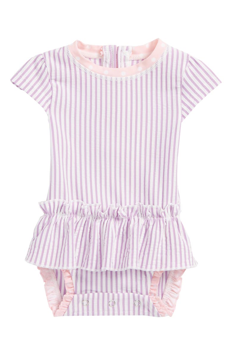 RuffleButts Lilac Peplum One-Piece Swimsuit, Main, color, 