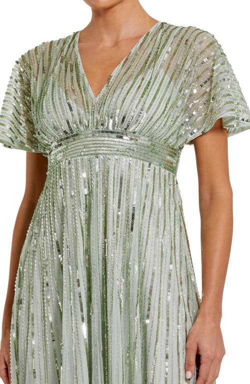 Mac Duggal Hand Embellished Short Sleeve A Line Midi Dress In Sage