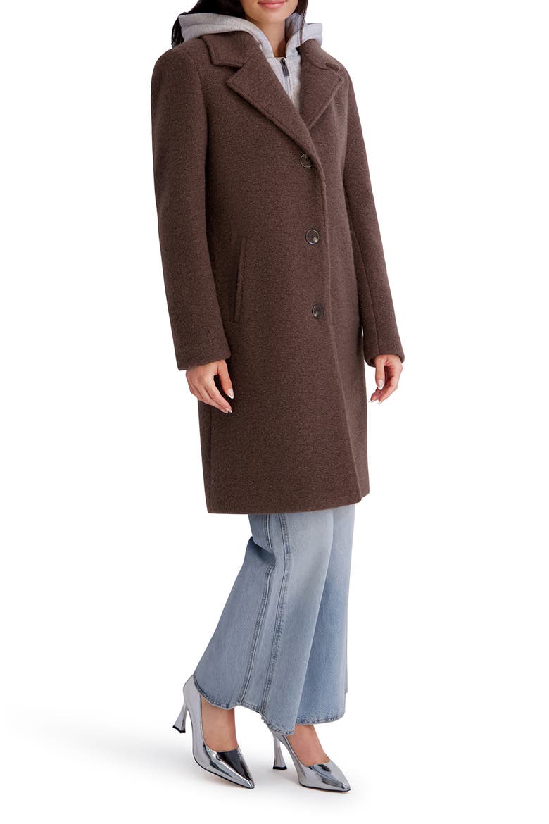 Textured Coat with Hoodie Bib, Alternate, color, CHOCOLATE
