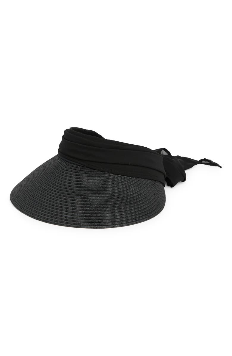 Vince Camuto Chiffon Tie Bow Straw Visor, Main, color,