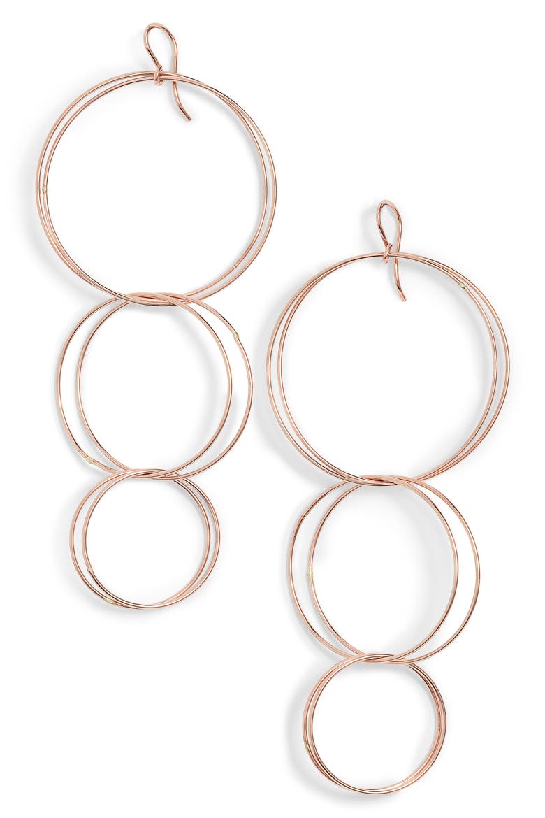 Triple Hoop Drop Earrings, Main, color, ROSE GOLD