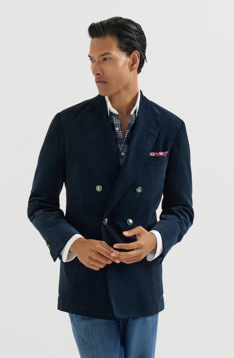 Sea Island cotton narrow wale corduroy one-and-a-half breasted deconstructed blazer with patch pockets