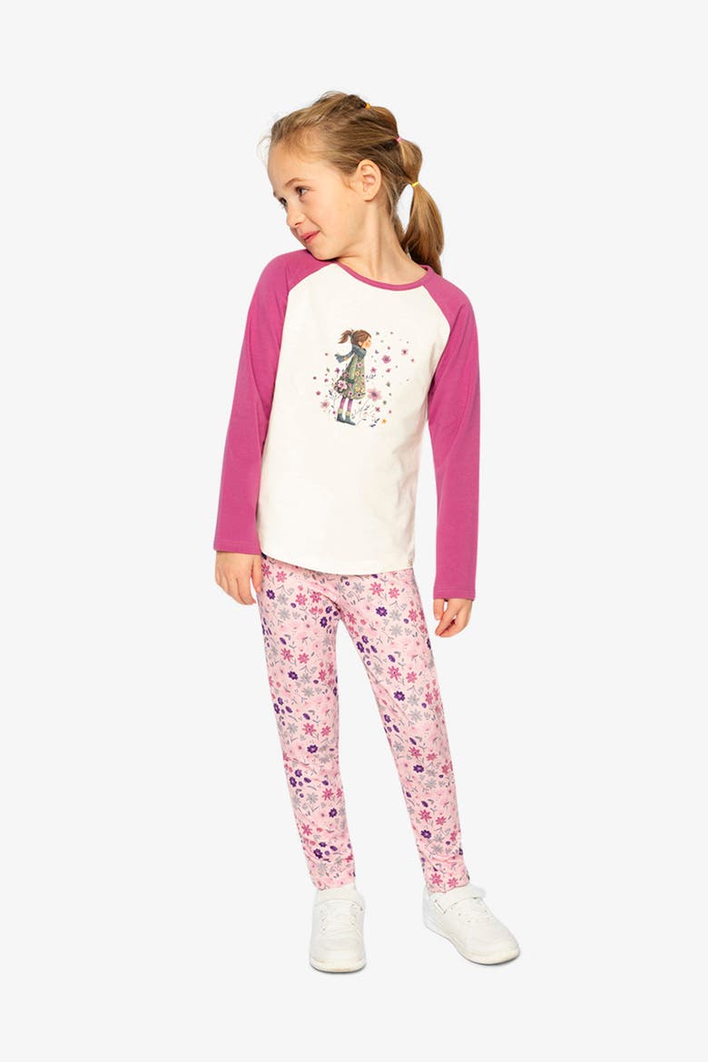 Contrast Raglan Organic Cotton Flowers Crew Neck T-Shirt, Alternate, color, Pinkish Violet and White