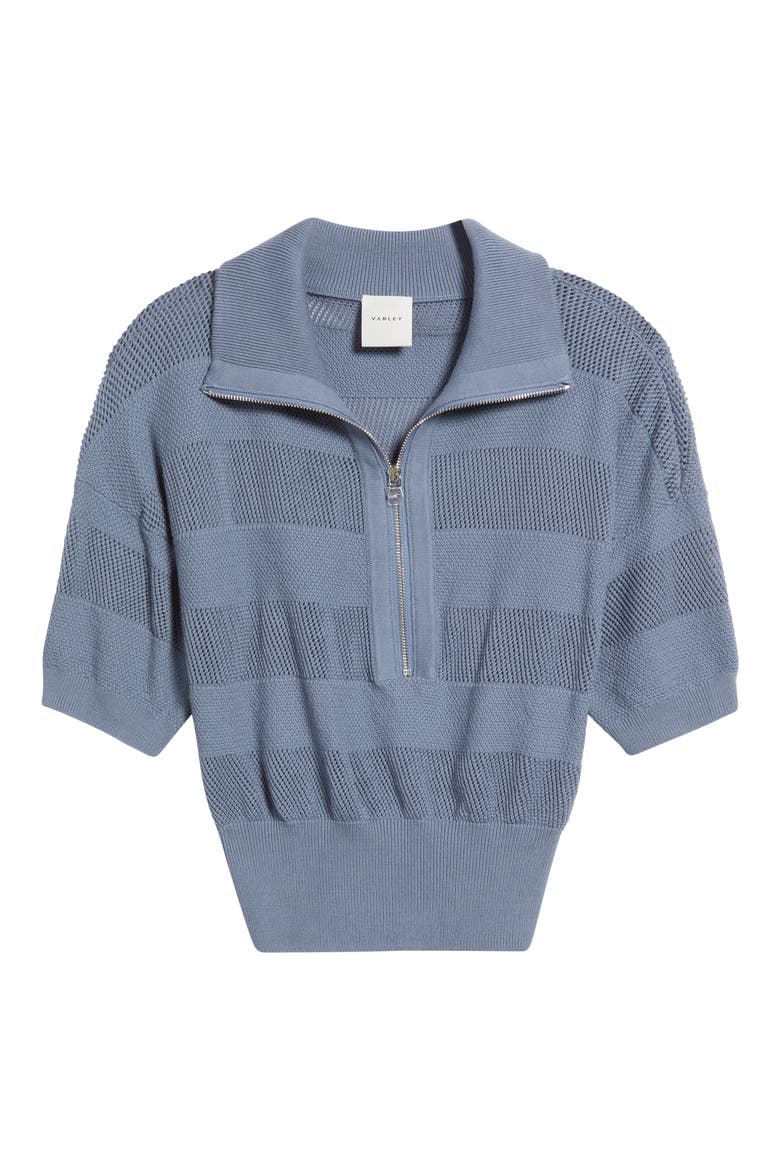 Kembria Mesh Stripe Half Zip Top, Alternate, color, STONE BLUE