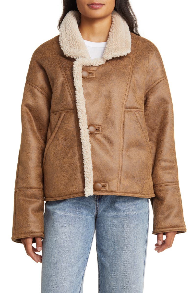 Lucky Brand Faux Shearling Moto Jacket, Main, color,
