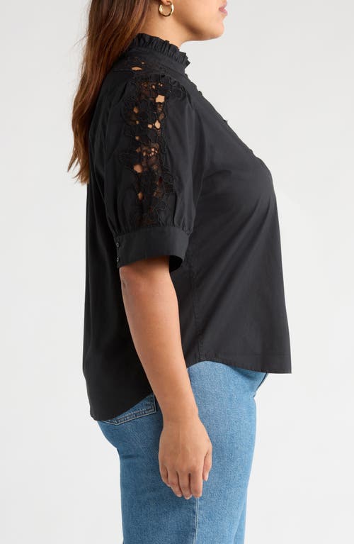 Caslonr Caslon(r) Ruffle Lace Appliqué Cotton Top In Black
