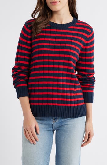 CASLON CASLON® STRIPE CREWNECK RIB SWEATER