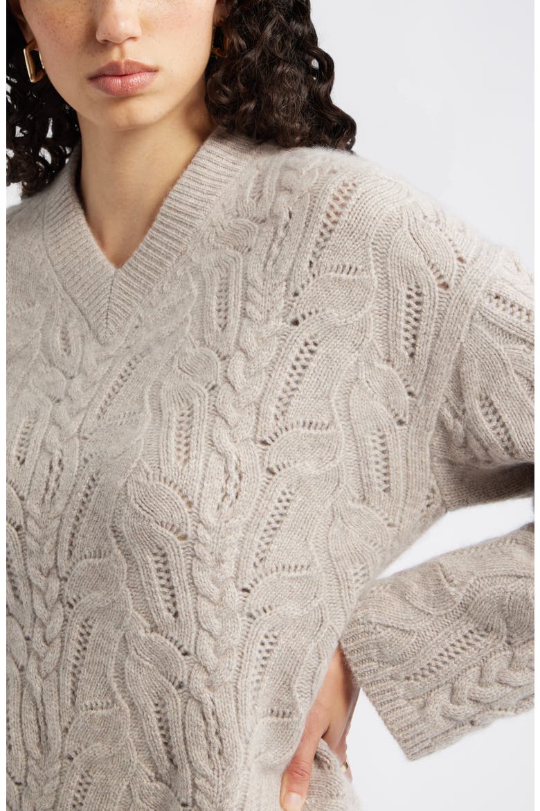 Cable Wool & Cashmere Sweater, Alternate, color, TAN ETHEREA HEATHER
