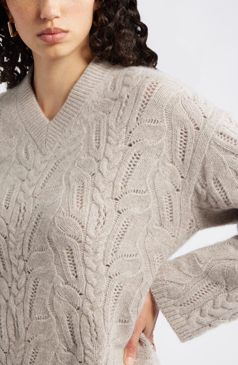 Nordstrom Cable Wool & Cashmere Sweater, Alternate, color, Tan Etherea Heather