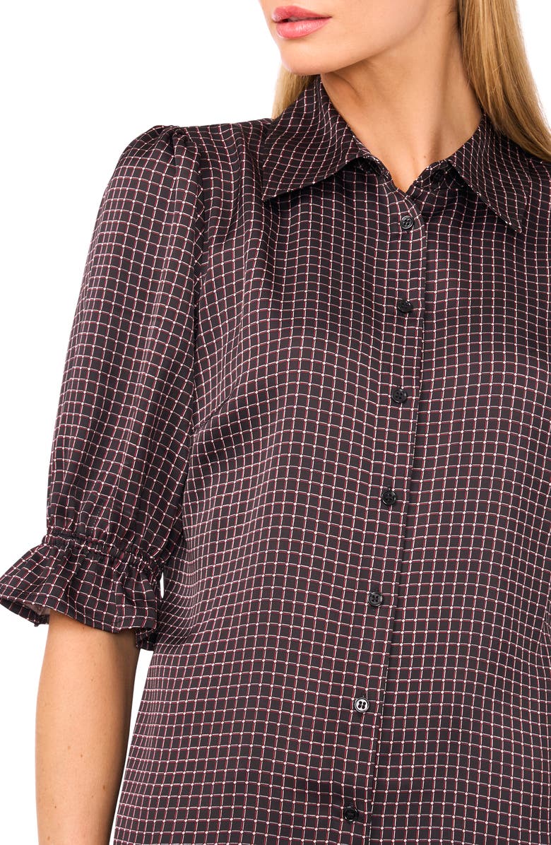 CeCe Geo Print Elbow Sleeve Button-Up Satin Shirt, Alternate, color,