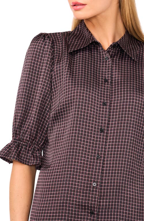 Cece Geo Print Elbow Sleeve Button-up Satin Shirt In Multi