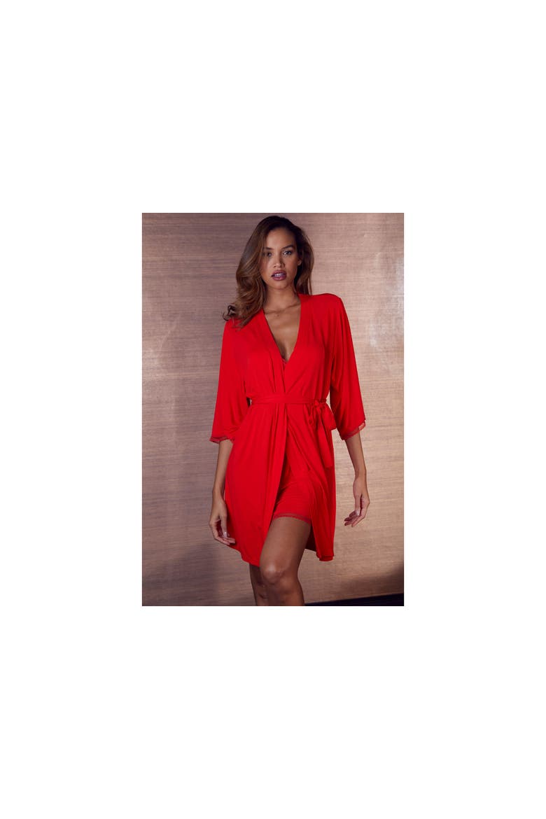 Lace Trim Robe, Alternate, color, Red