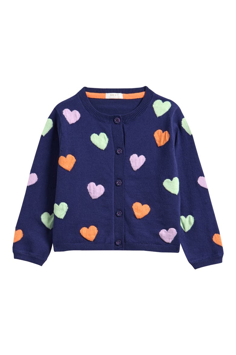 Kids' Rainbow Heart Cotton Blend Cardigan, Main, color, BLUE