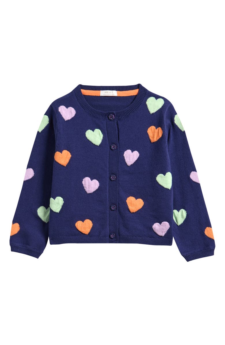 NEXT Kids' Rainbow Heart Cotton Blend Cardigan, Main, color, Blue