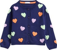 NEXT Kids' Rainbow Heart Cotton Blend Cardigan